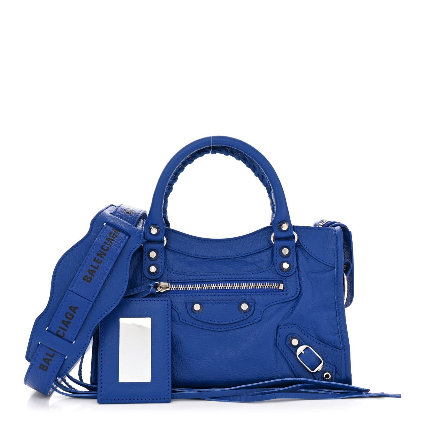 Agneau Classic Silver Hardware Mini City Logo Strap Bleu Electric Black