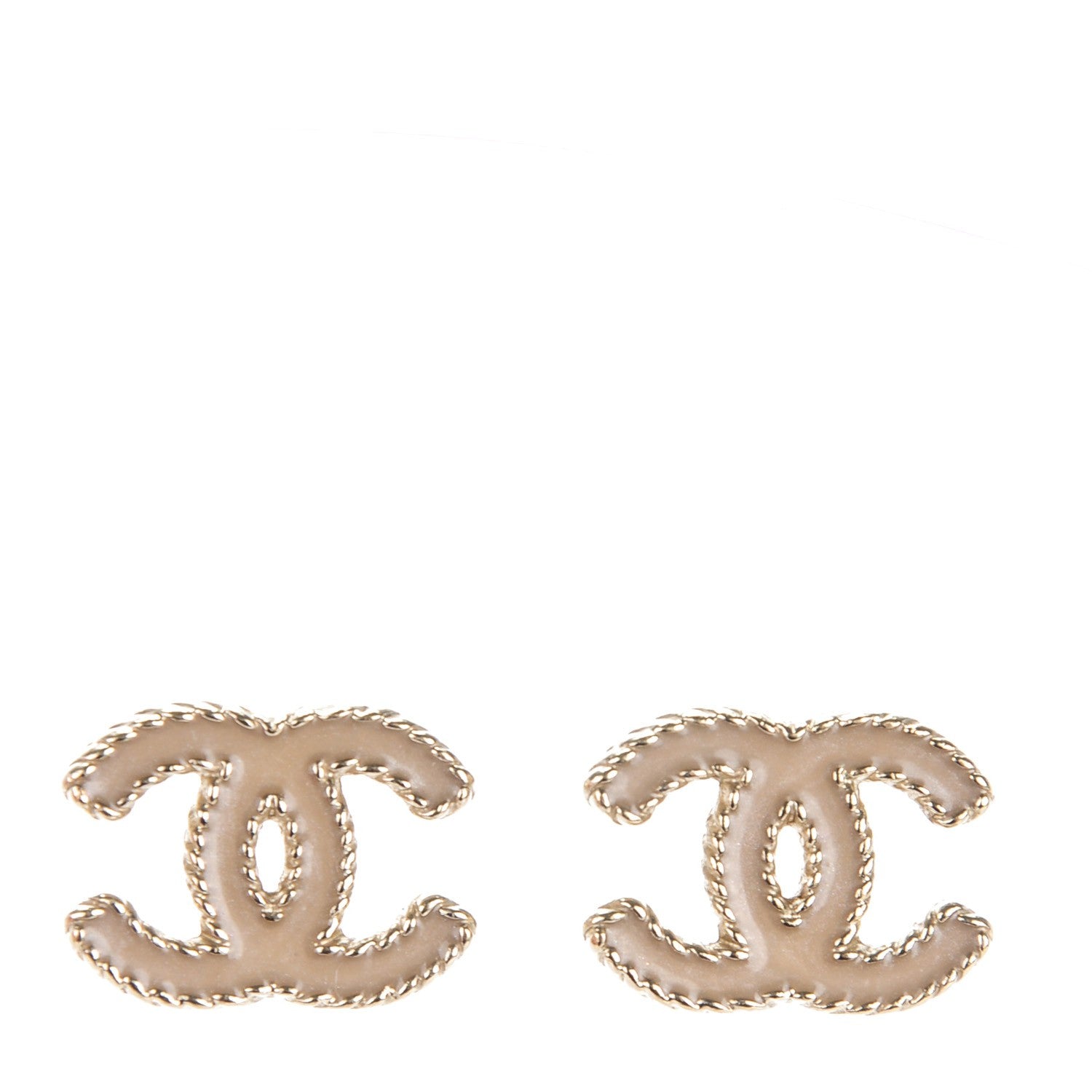 Chanel Enamel CC Earrings Beige Gold 6 of 10