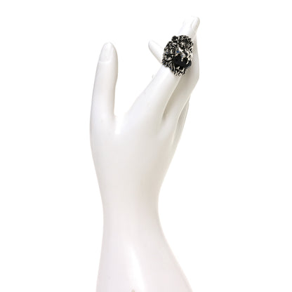 Gucci Metal Crystal Lion Head Ring  49 4.75 Black Aged Silver 2 of 4