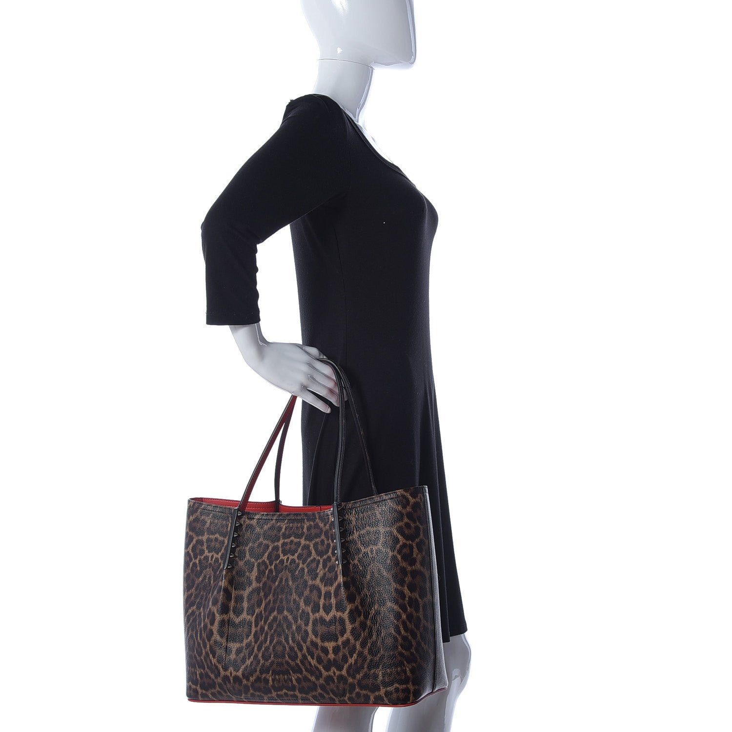 Christian Louboutin Calfskin Empire Leopard Print Spiked Large Cabarock Shopper Tote Brown 2 of 8