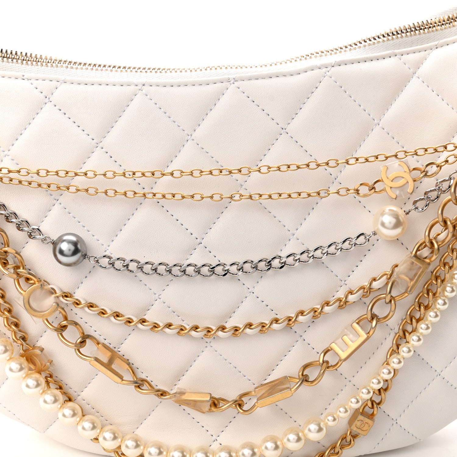 Chanel Lambskin Quilted All About Chains Hobo White 8 of 10