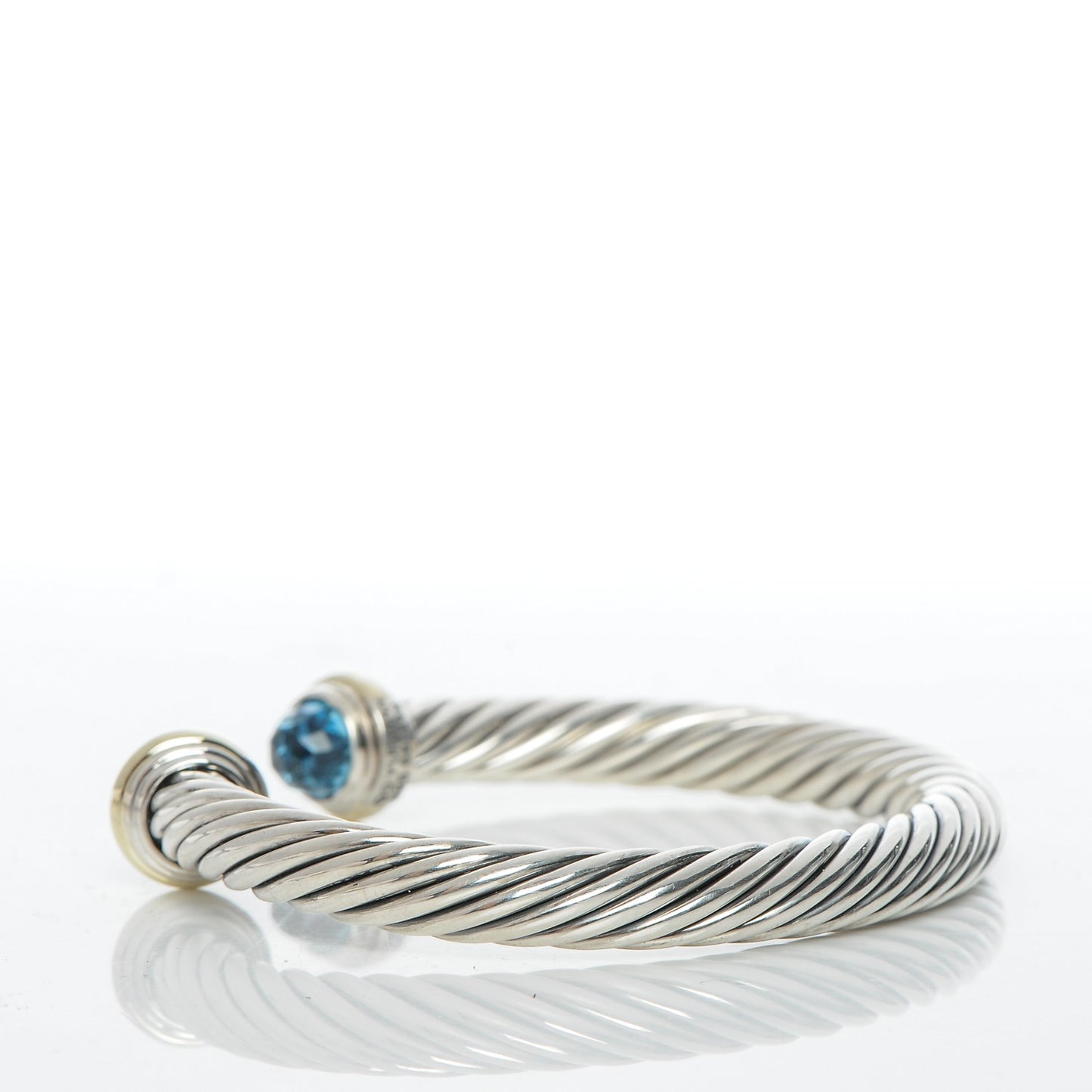 Sterling Silver 14K Yellow Gold Blue Topaz 7mm Cable Classics Bracelet