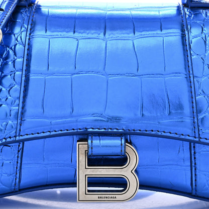 Balenciaga Metallic Shiny Calfskin Crocodile Embossed Hourglass Top Handle Bag XS Royal Blue 10 of 13