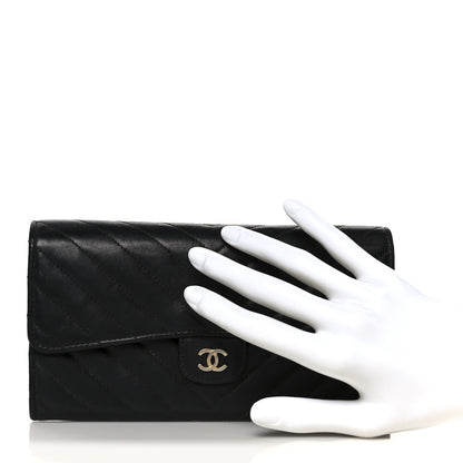 Chanel Calfskin Chevron Quilted Large Gusset Flap Wallet Black 2 of 9