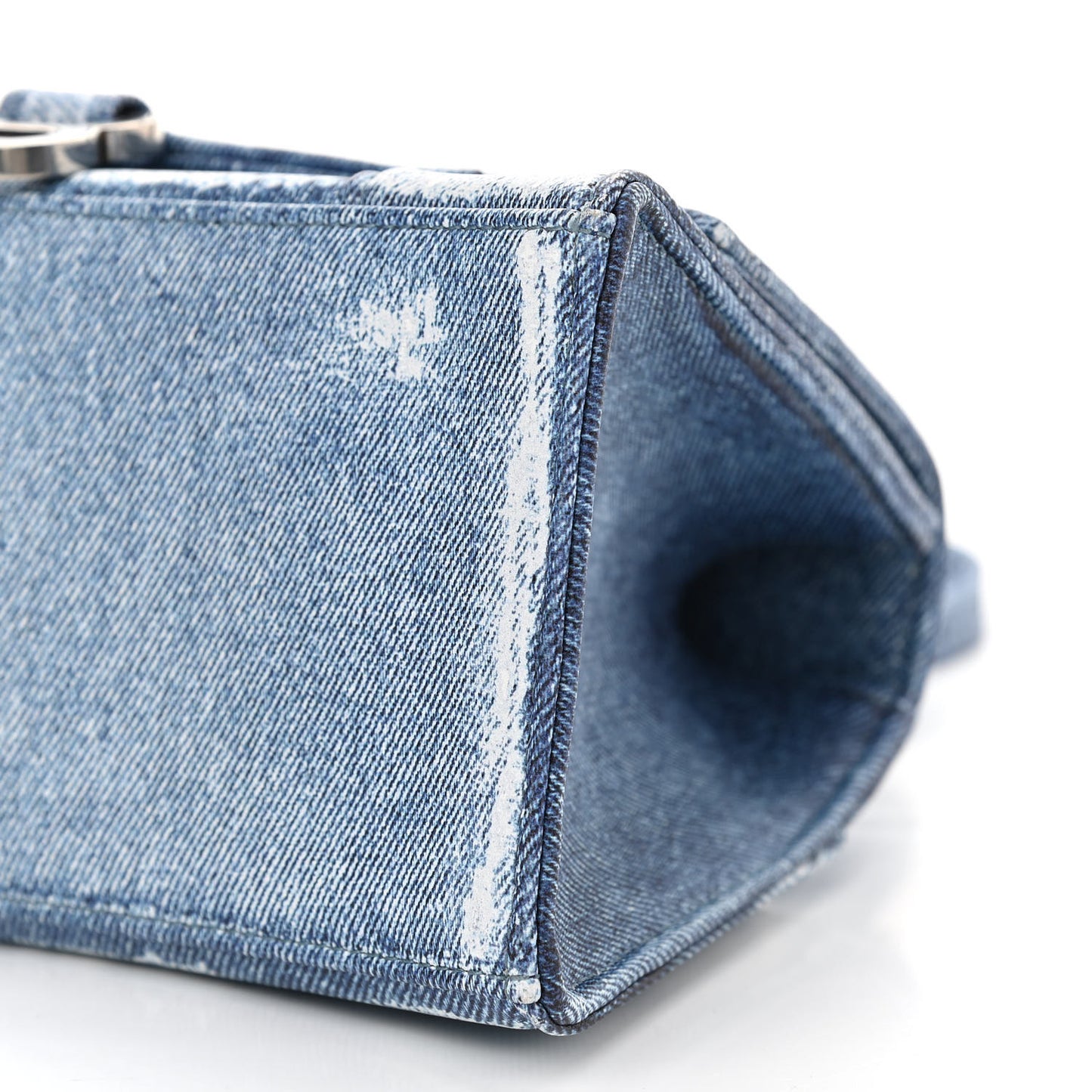 Nappa Denim Printed Small Hourglass Top Handle Bag Denim Blue