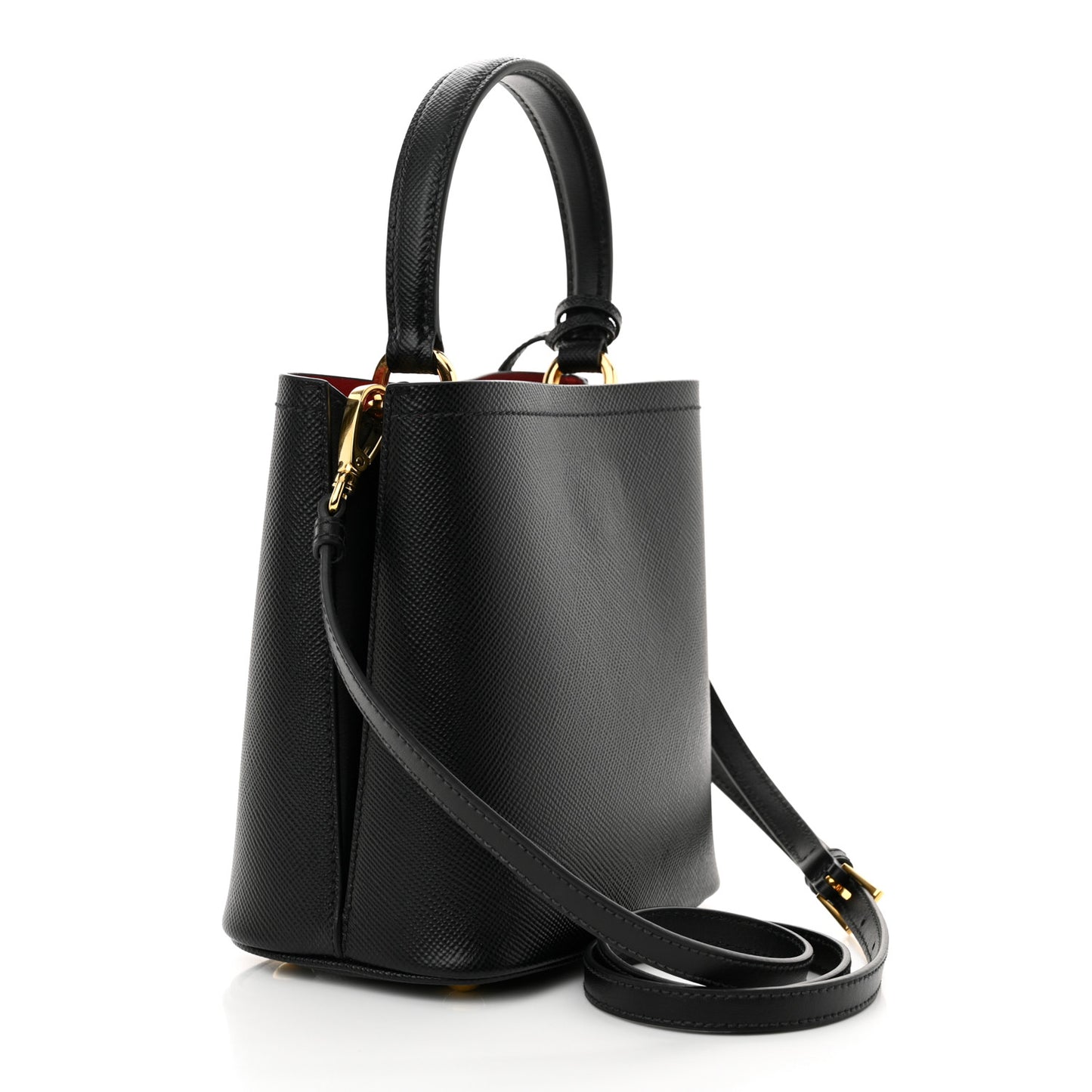 Saffiano Cuir Small Panier Bucket Bag Black Fuoco
