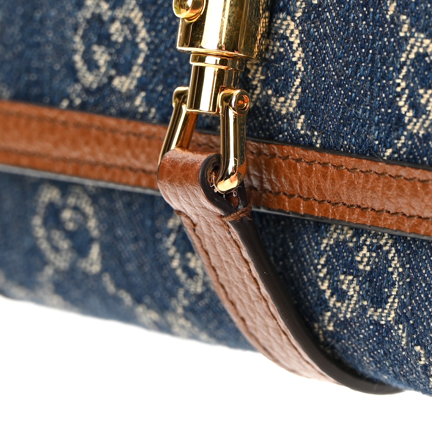 New Denim GG Monogram Jackie 1961 Chain Wallet Blue Tea Cuir