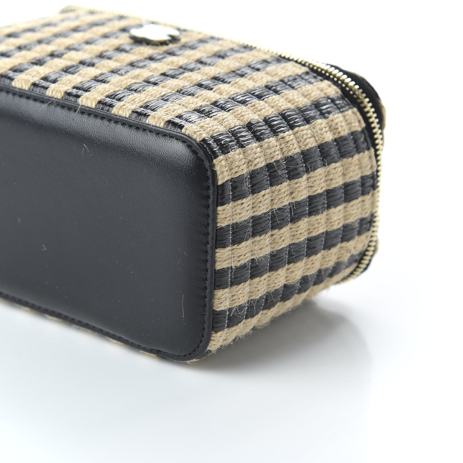 Chanel Raffia Jute Striped Small Vanity Case With Chain Black Beige 9 of 10