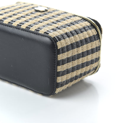 Chanel Raffia Jute Striped Small Vanity Case With Chain Black Beige 9 of 10