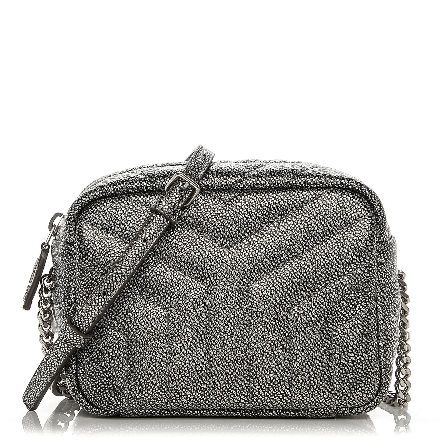 Metallic Grain De Poudre Y Quilted Monogram Mini Loulou Camera Bag Gun Metal