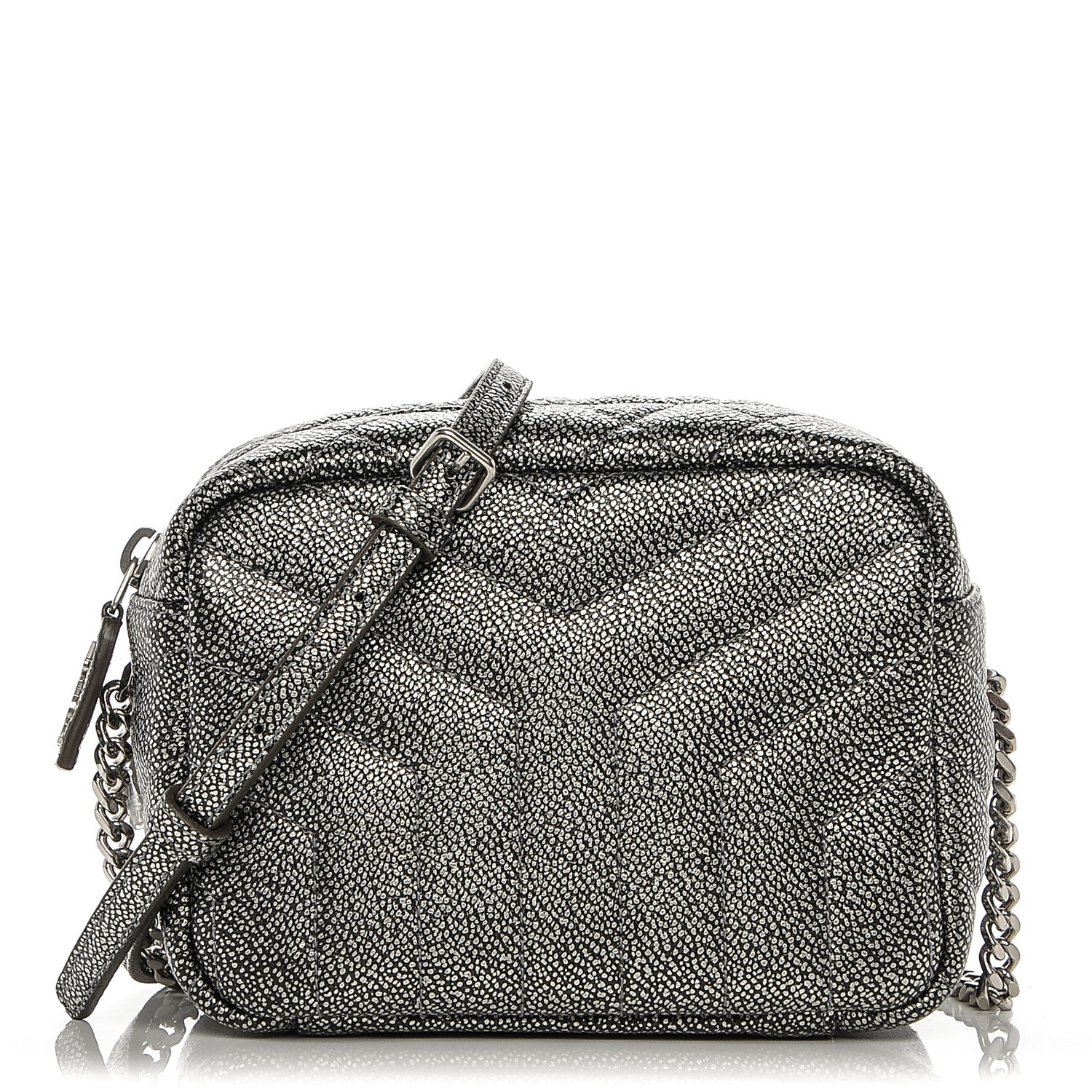 Saint Laurent Metallic Grain De Poudre Y Quilted Monogram Mini Loulou Camera Bag Gun Metal 1 of 7