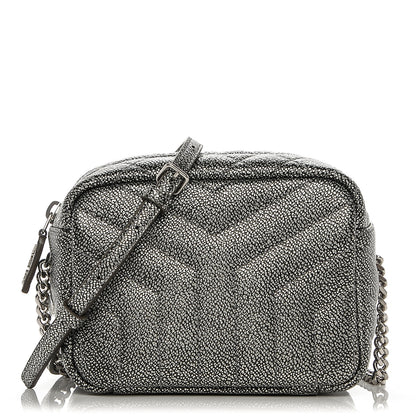 Saint Laurent Metallic Grain De Poudre Y Quilted Monogram Mini Loulou Camera Bag Gun Metal 1 of 7