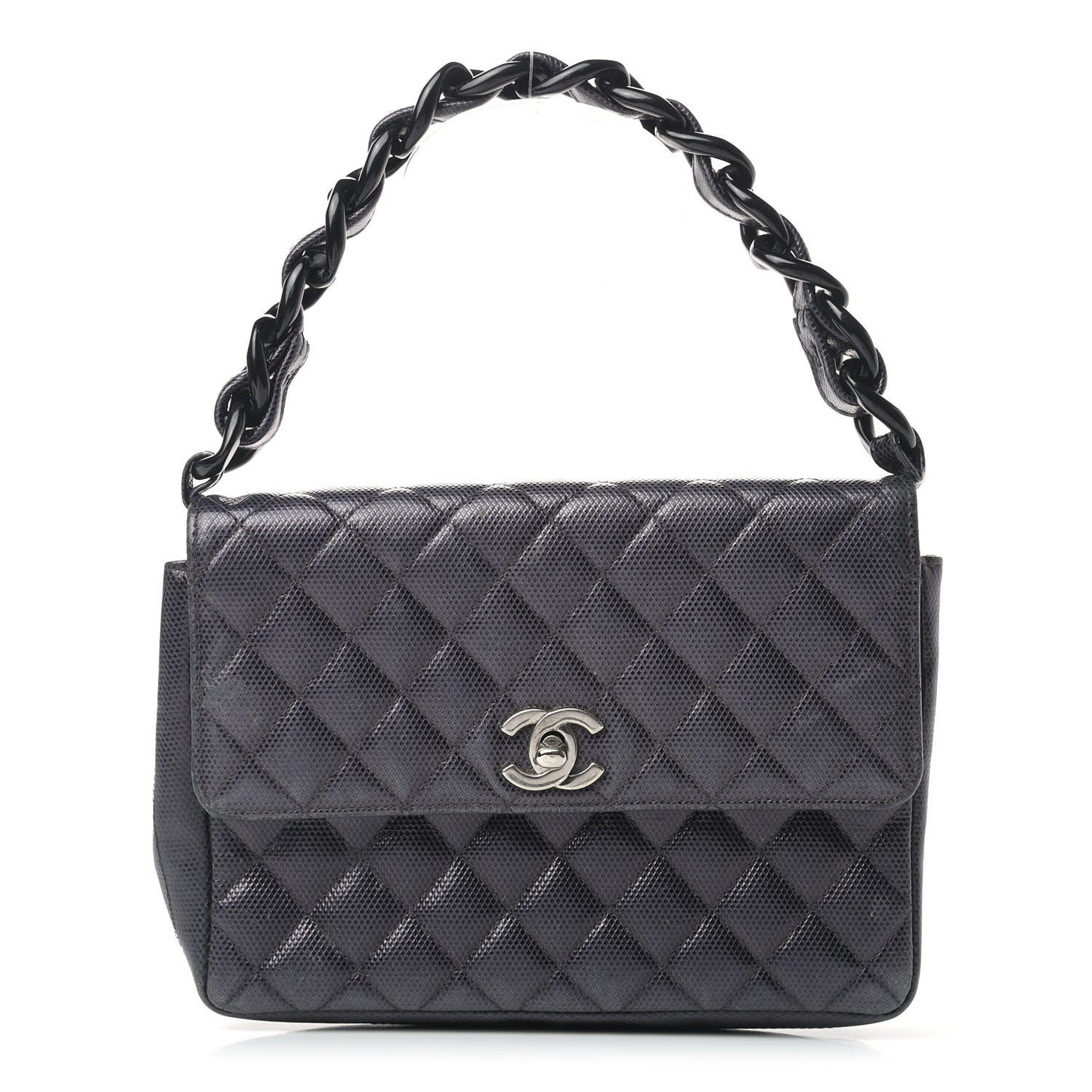 Metallic Calfskin Quilted Single Flap Black