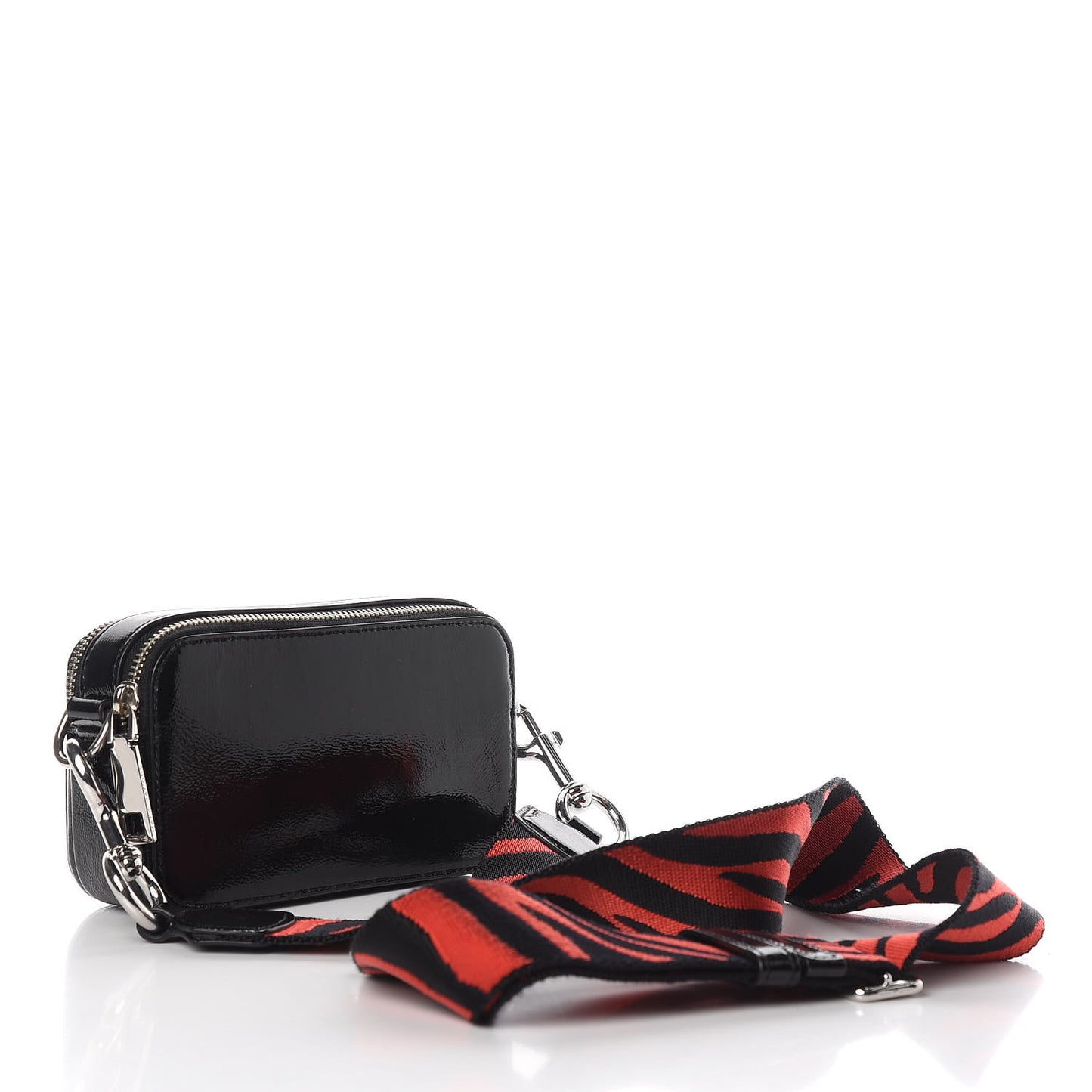Patent Crystal Embellished Snapshot Camera Bag Black
