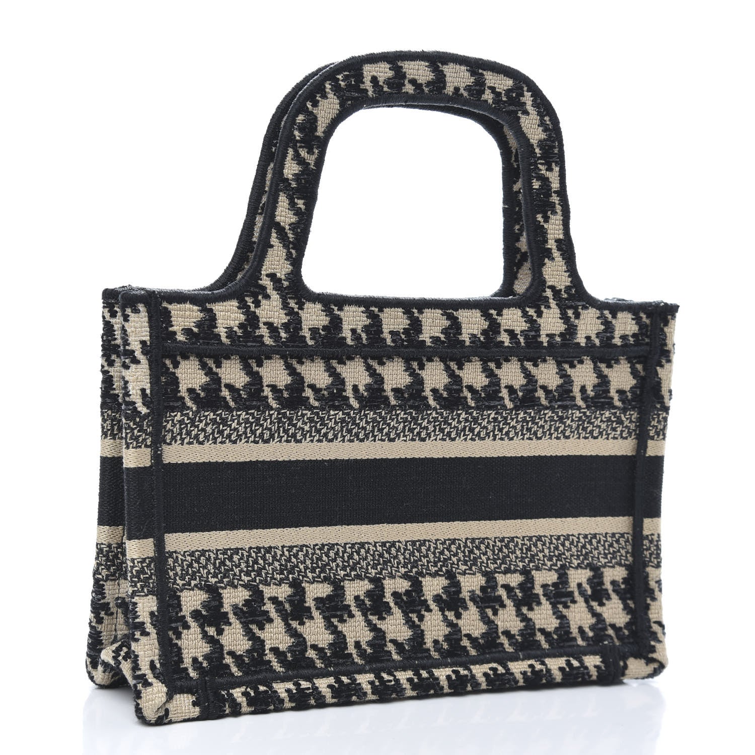 Christian Dior Canvas Houndstooth Embroidered Mini Book Tote Black 3 of 9