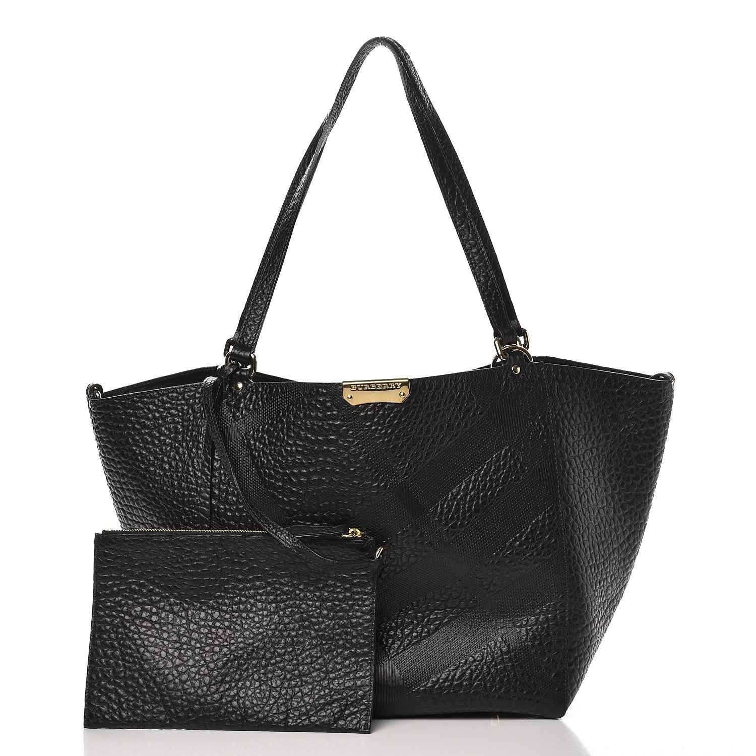 Burberry Signature Grain Calfskin Check Embossed Small Canterbury Tote Black 3 of 11