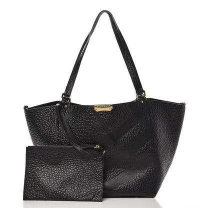 Burberry Signature Grain Calfskin Check Embossed Small Canterbury Tote Black 3 of 11