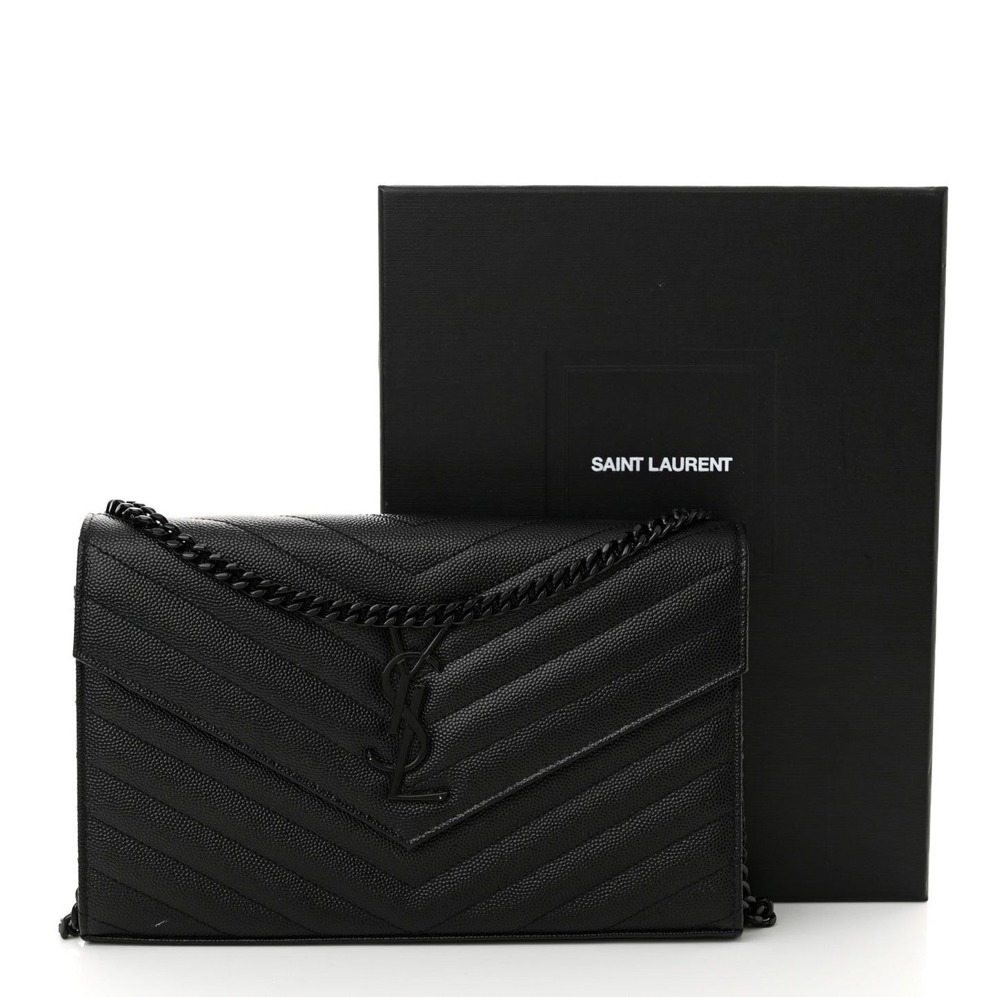 Grain De Poudre Matelasse Chevron Monogram Monochrome Chain Wallet Black