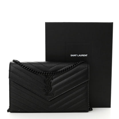 Saint Laurent Grain De Poudre Matelasse Chevron Monogram Monochrome Chain Wallet Black 12 of 12