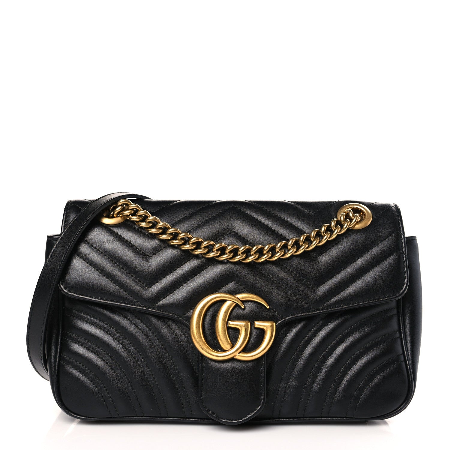 Gucci Calfskin Matelasse Small GG Marmont Shoulder Bag Black 1 of 9