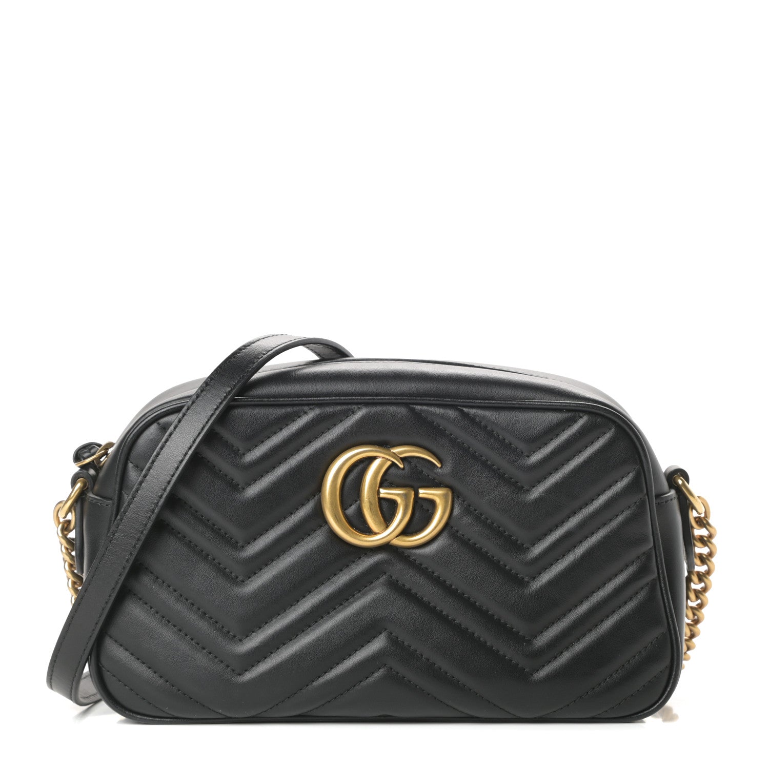 Gucci Calfskin Matelasse Small GG Marmont Chain Shoulder Bag Black 1 of 10