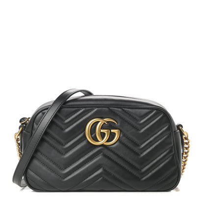Gucci Calfskin Matelasse Small GG Marmont Chain Shoulder Bag Black 1 of 10