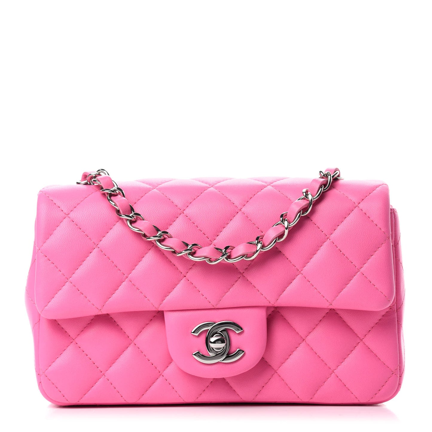 Lambskin Quilted Mini Rectangular Flap Pink