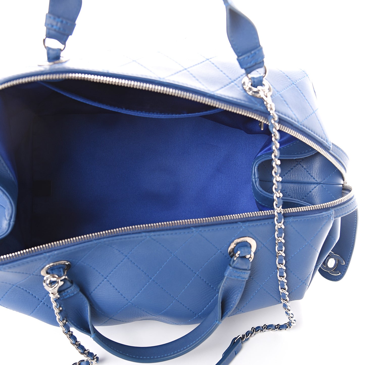Calfskin Stitched Large Bowling Bag Blue