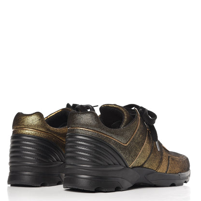 Chanel Metallic Fabric Calfskin Womens CC Sneakers 41 Golden Brown 4 of 8
