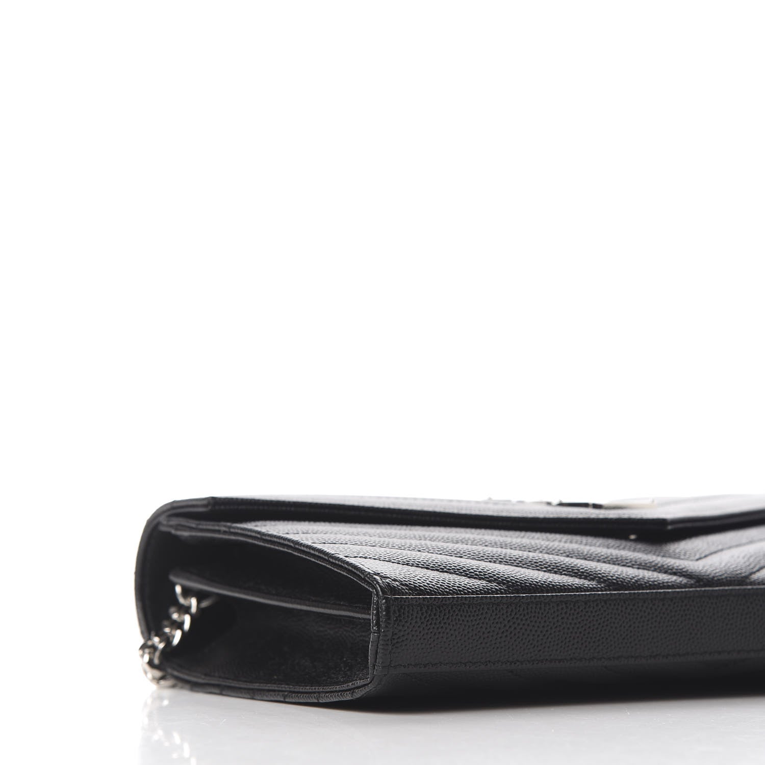 Saint Laurent Grain De Poudre Matelasse Chevron Monogram Chain Wallet Black 5 of 9