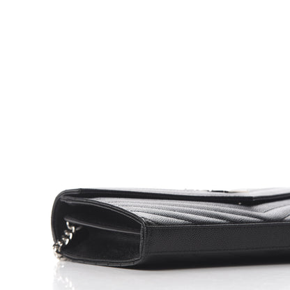 Saint Laurent Grain De Poudre Matelasse Chevron Monogram Chain Wallet Black 5 of 9