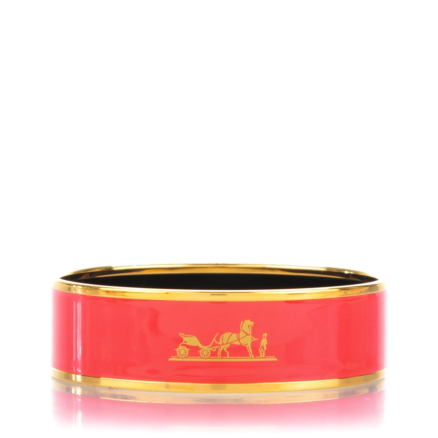 Hermes Enamel Printed Wide Caleche Bracelet 65 Red 1 of 5