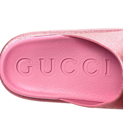 Gucci Glitter Rubber Womens Interlocking G Platform 42mm Slide Sandals 38 Rose 7 of 8