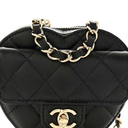 Chanel Lambskin Quilted CC In Love Heart Waist Belt Bag With Chain Black 7 of 9