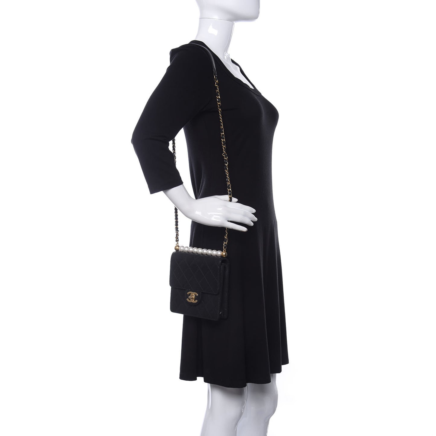 Goatskin Quilted Chic Pearls Flap Black