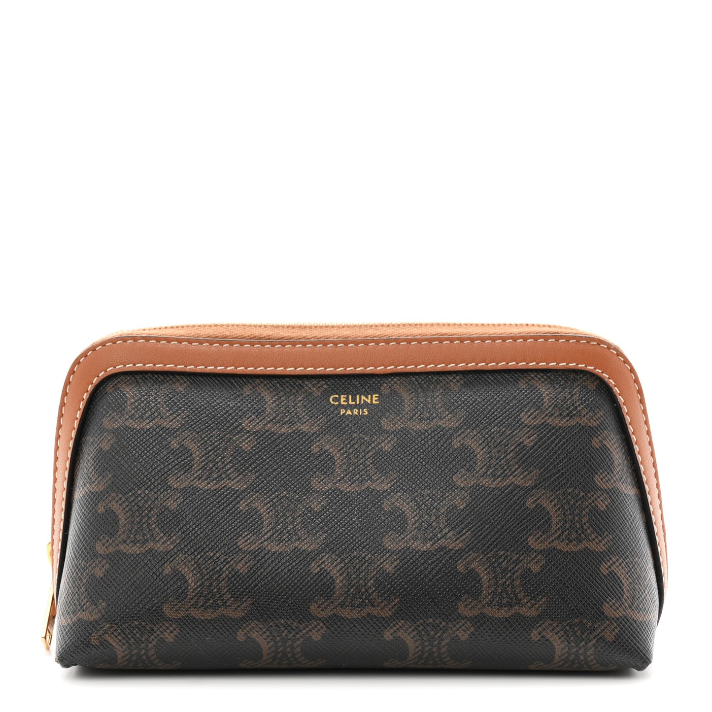 Triomphe Canvas Calfskin Small Cosmetic Pouch Tan