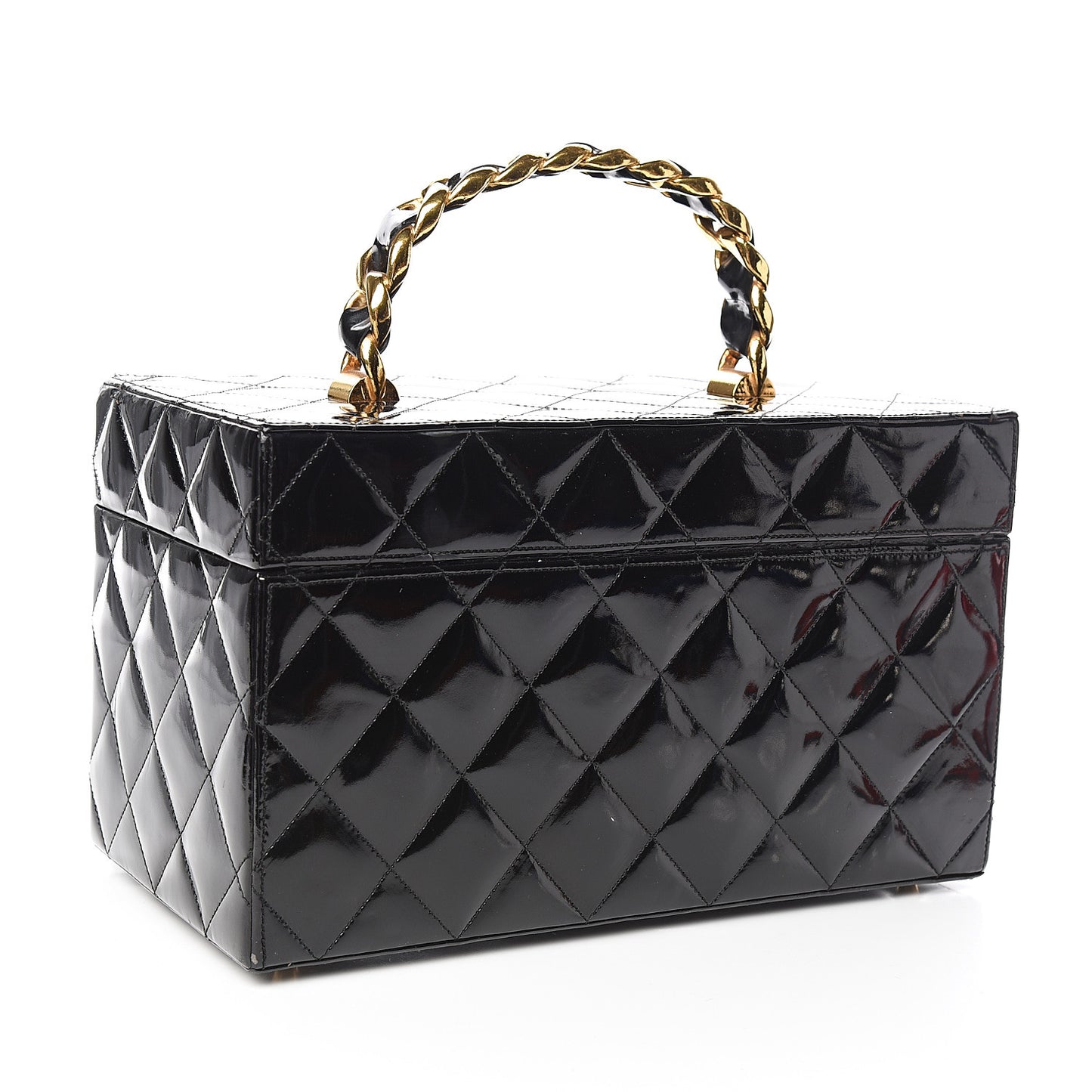 Patent Quilted Vanity Train Case Black