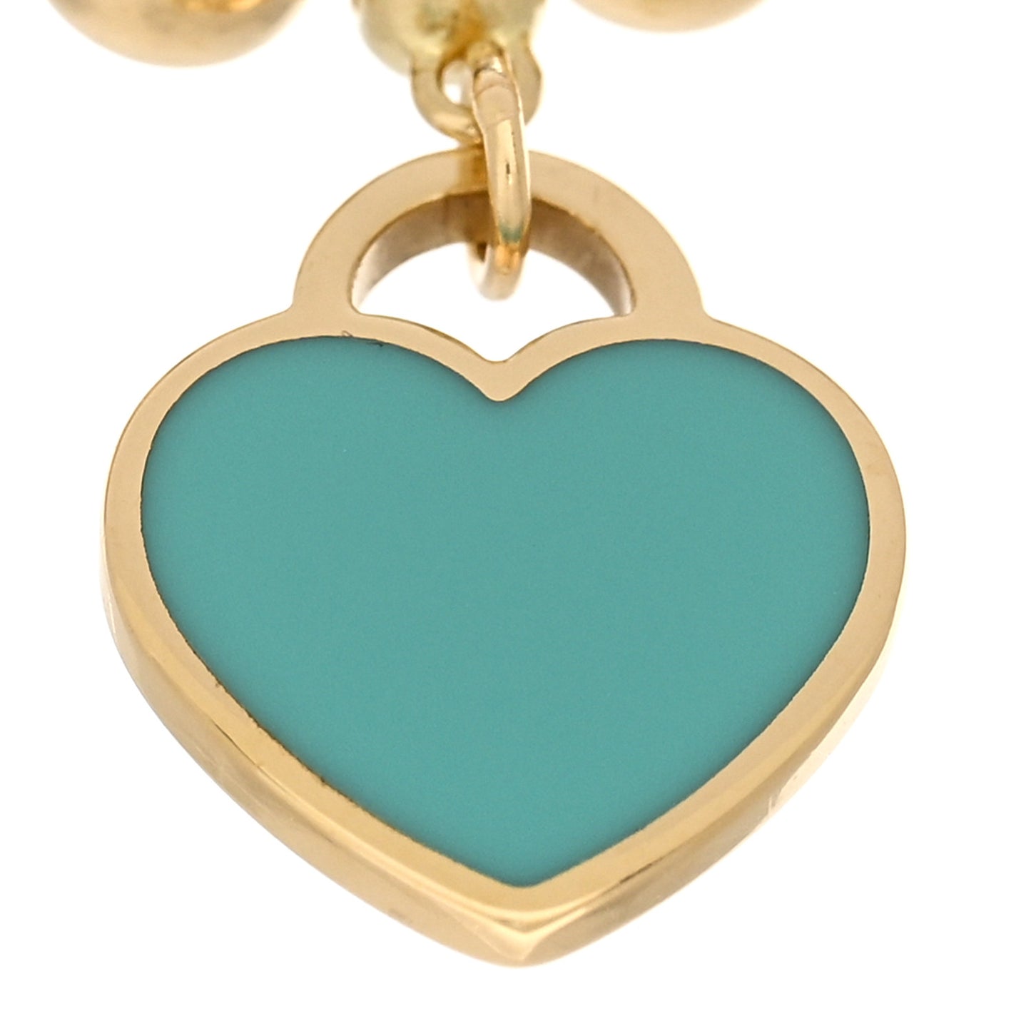 18K Yellow Gold Enamel 4mm Return To Tiffany Bead Heart Tag Bracelet Blue