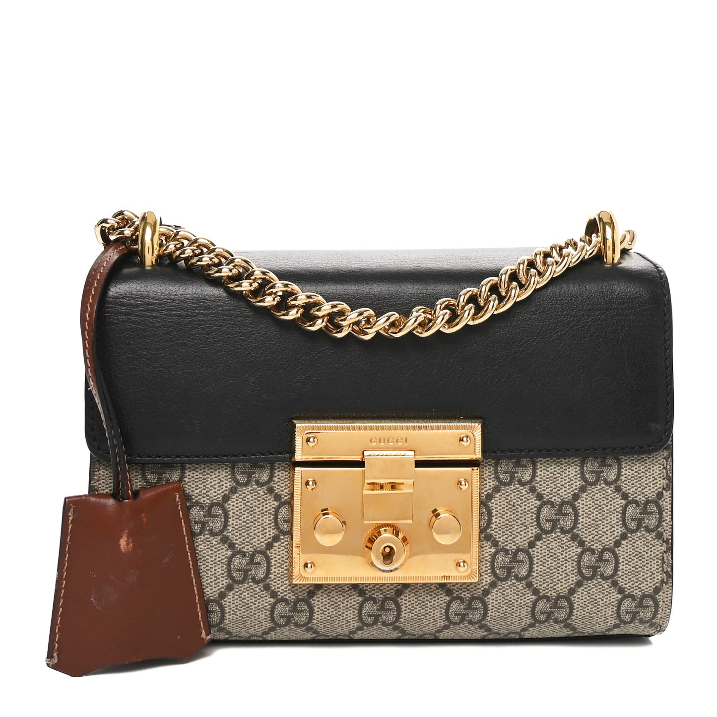 GG Supreme Monogram Calfskin Small Padlock Shoulder Bag Beige Black Cuir