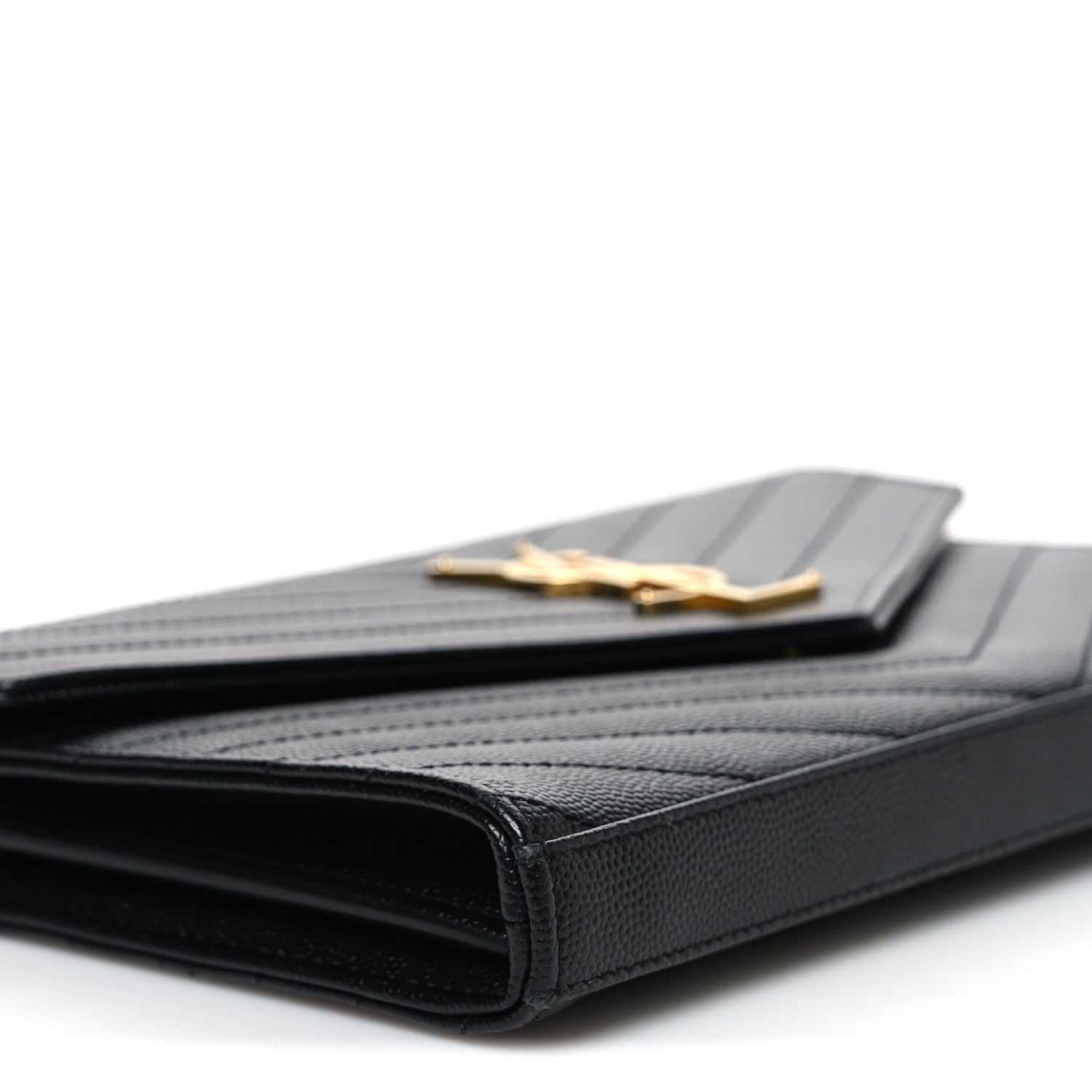 Saint Laurent Grain De Poudre Matelasse Chevron Monogram Chain Wallet Black 9 of 11