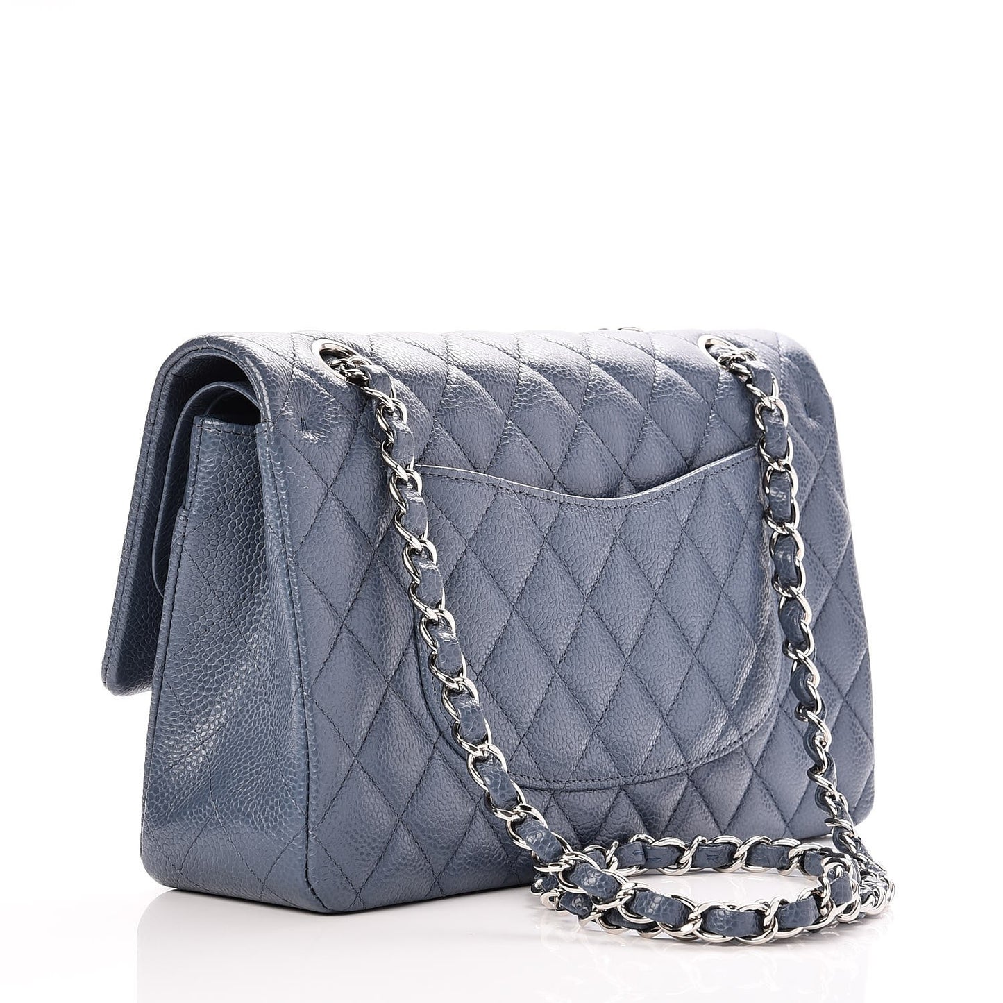 Caviar Quilted Medium Double Flap Blue