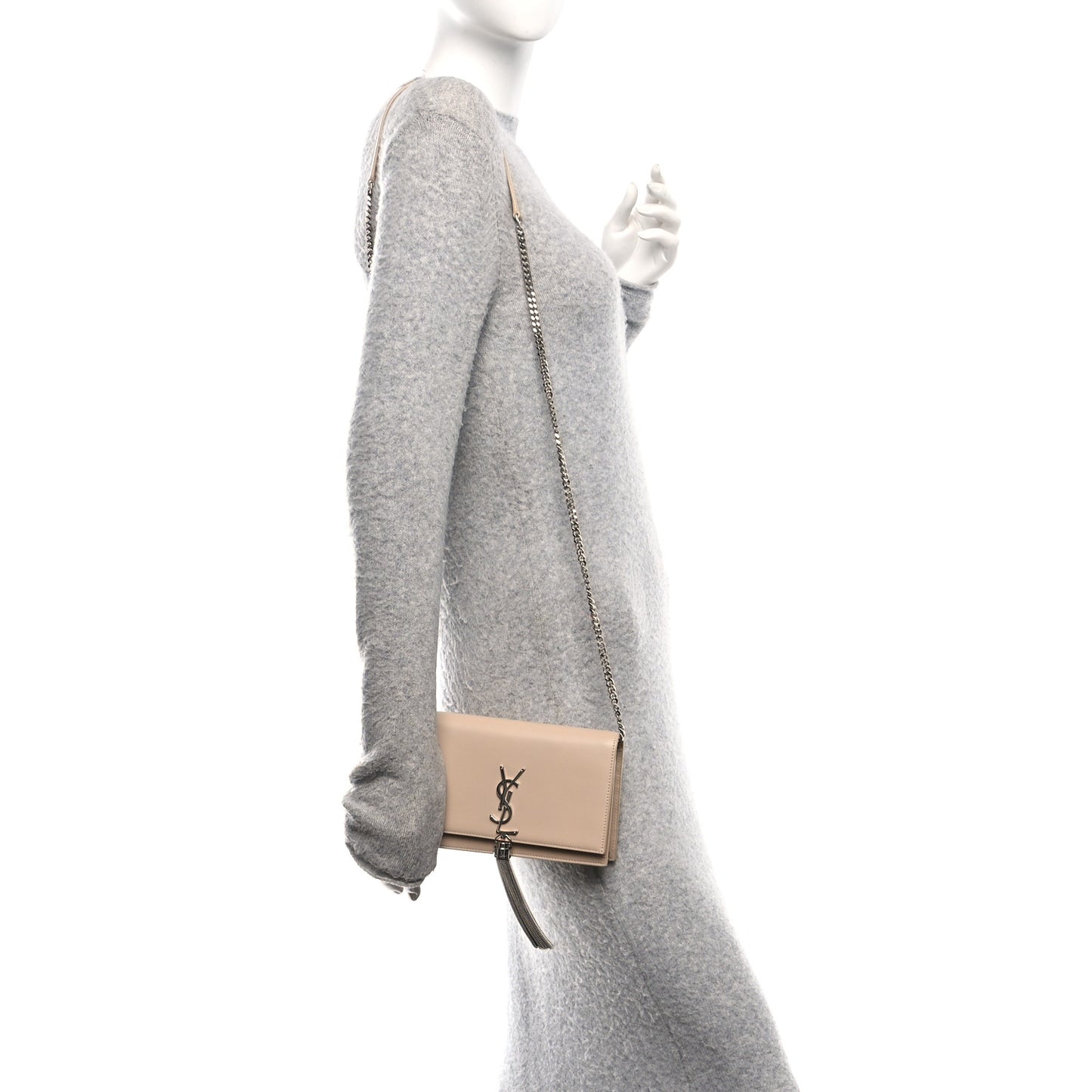 Smooth Calfskin Classic Monogram Kate Tassel Chain Wallet Nude Powder