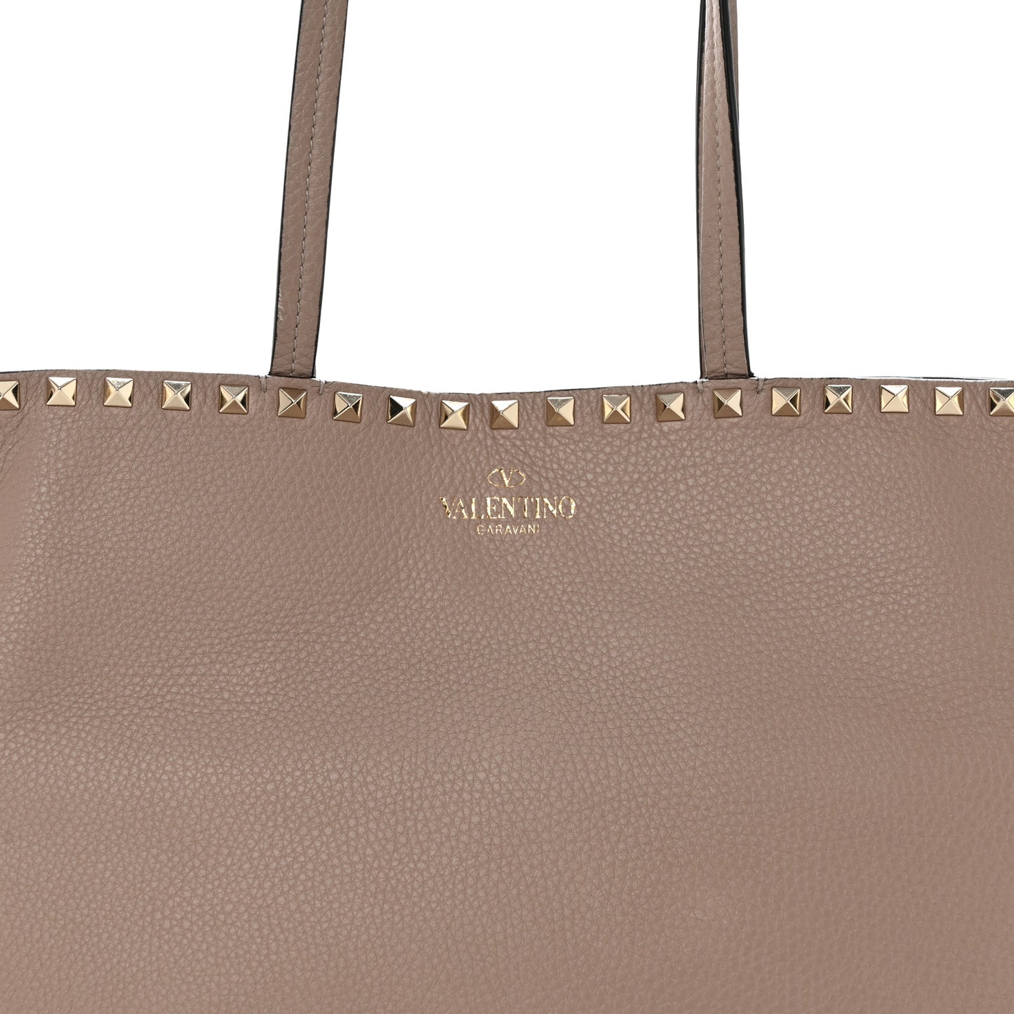 Grained Calfskin Rockstud Shoulder Tote Poudre