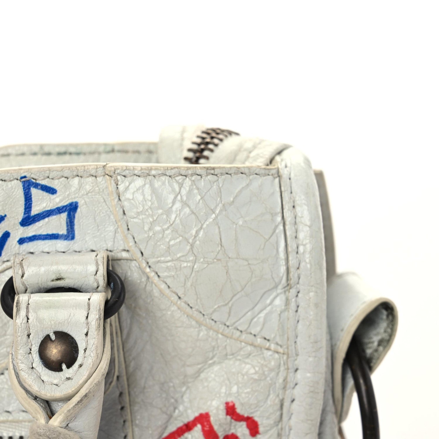 Balenciaga Agneau Graffiti All Over Classic Hardware Mini City White Bleu Rouge 14 of 31