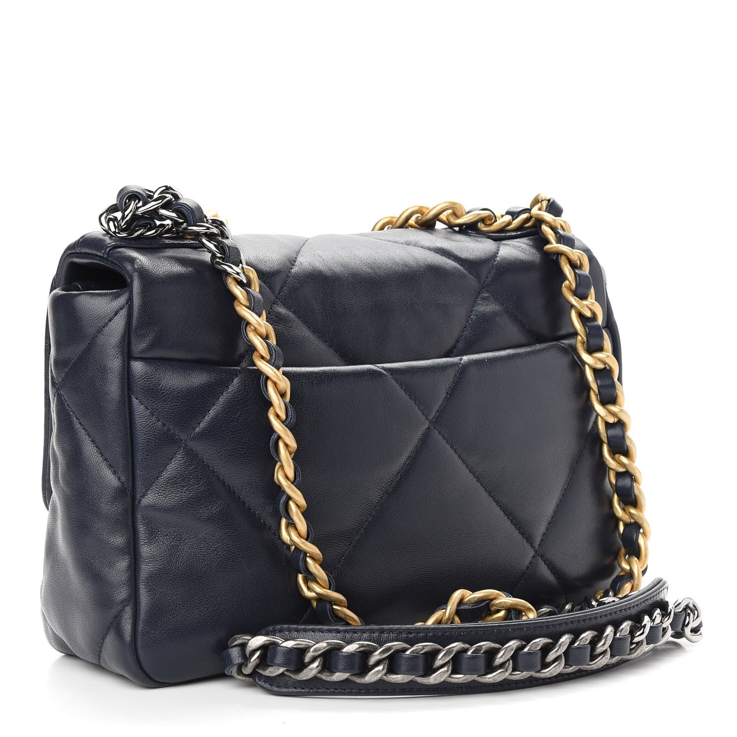 Chanel Lambskin Quilted Medium Chanel 19 Flap Navy Blue 3 of 9