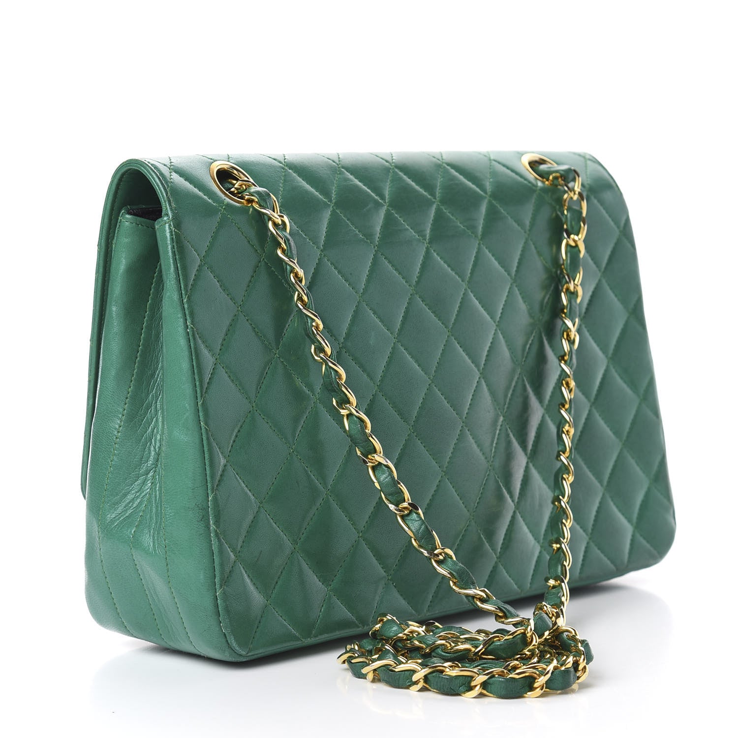 Chanel Lambskin Quilted Medium Single Flap Green 2 of 13