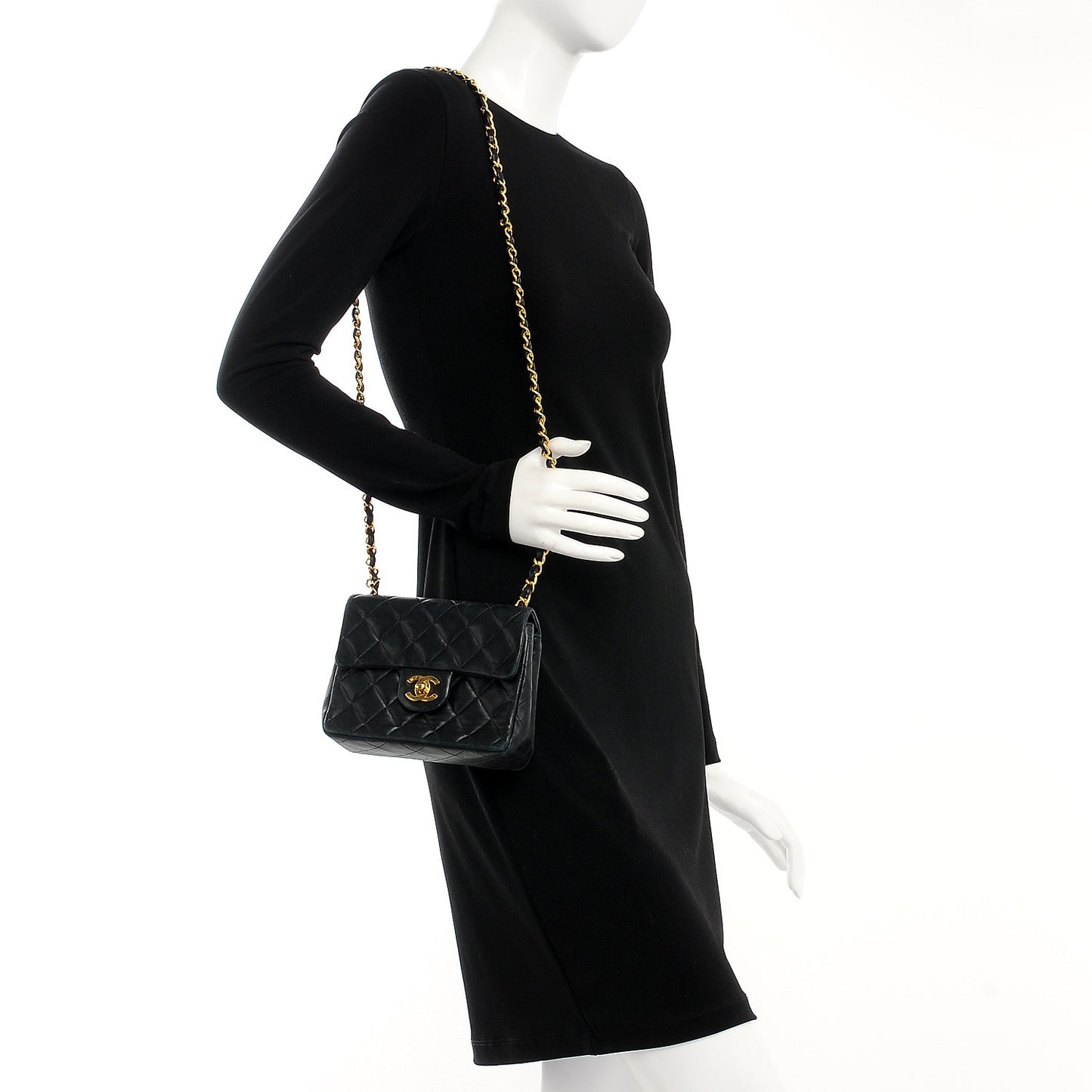 Lambskin Quilted Mini Square Flap Black