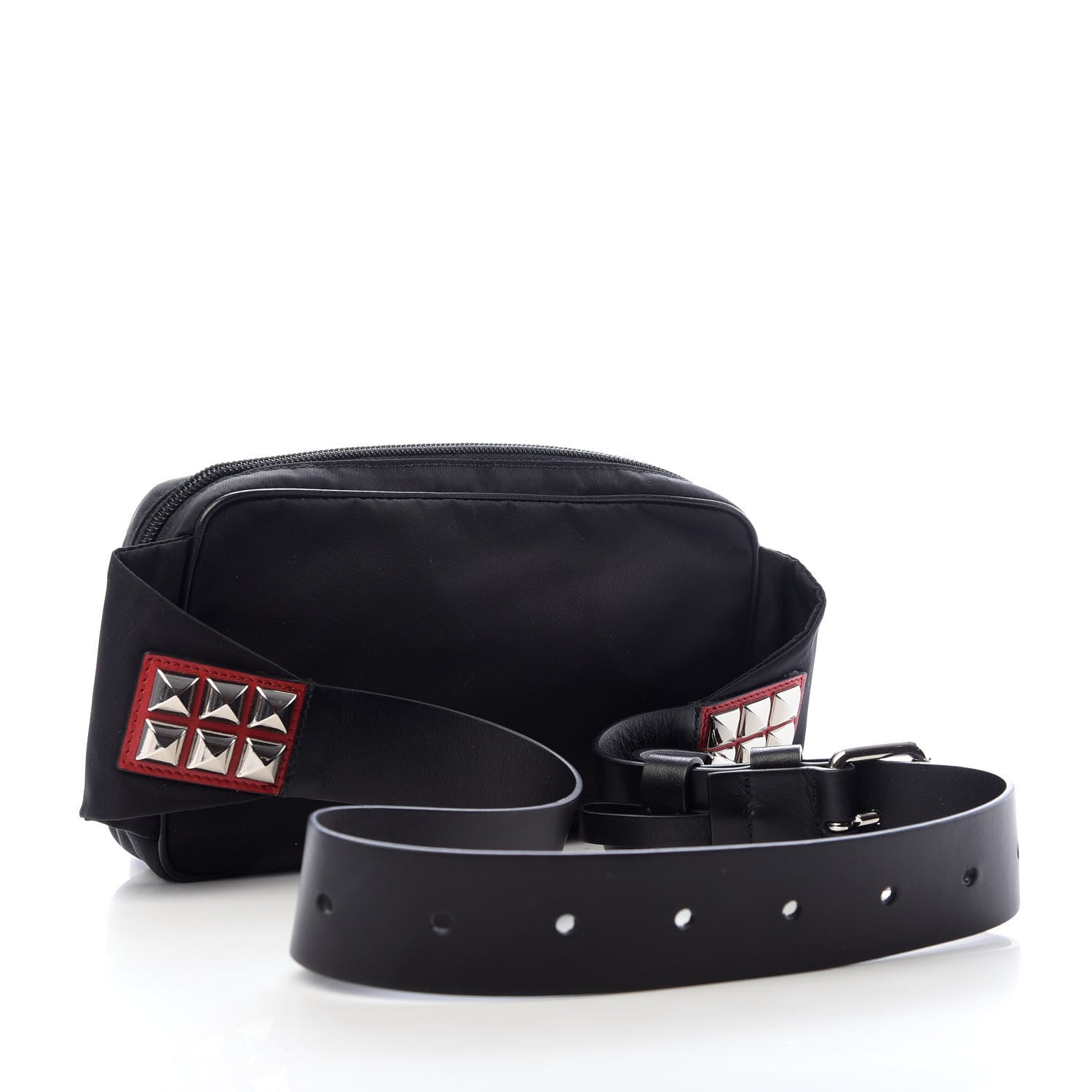 Prada Tessuto Nylon Calfskin Studded Belt Bag Black 3 of 9