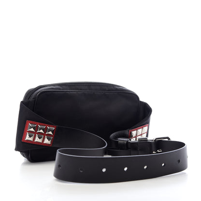 Prada Tessuto Nylon Calfskin Studded Belt Bag Black 3 of 9