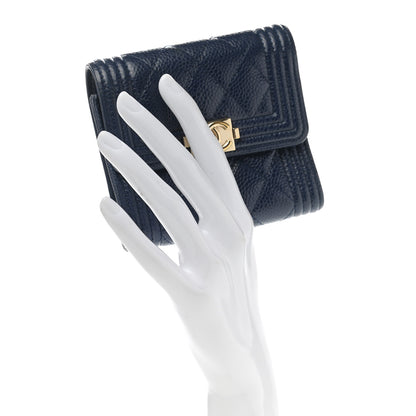 Chanel Caviar Quilted Compact Boy Wallet Blue 2 of 9